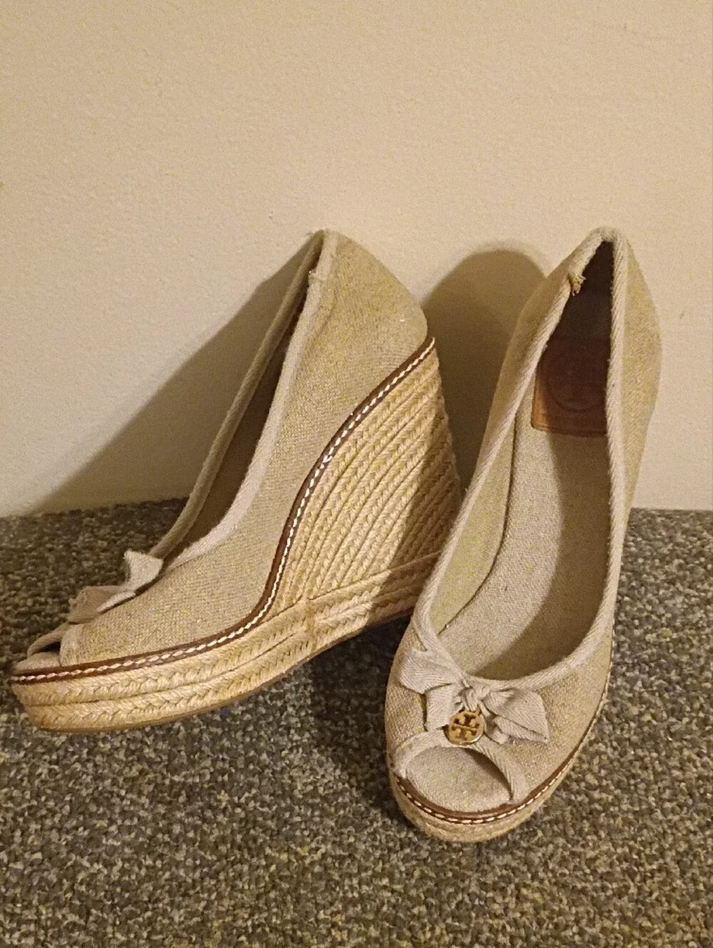 Tory Burch Natural Canvas Bow Espadrille Flats